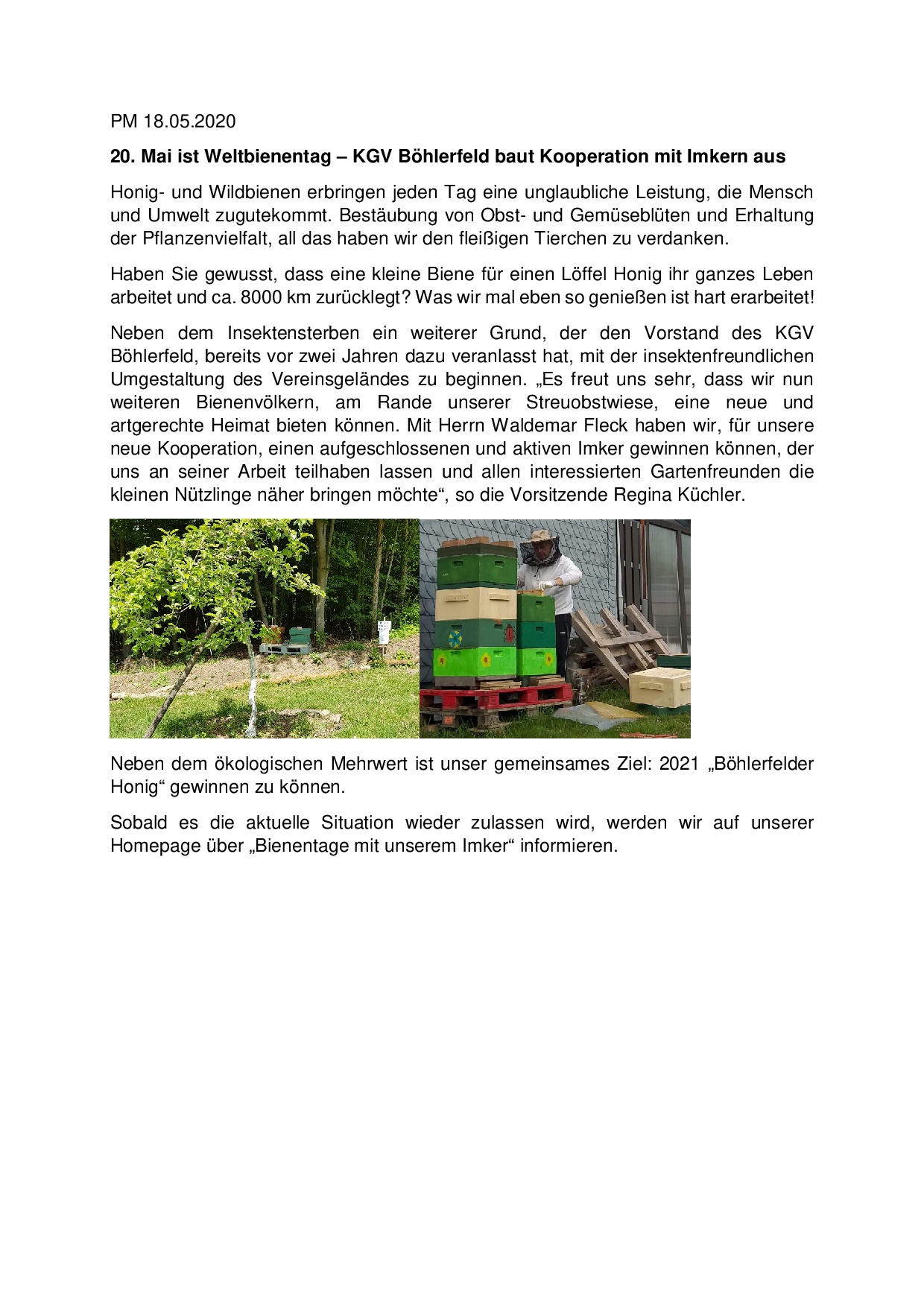 Weltbienentag KGV Boehlerfeld baut Kooperation mit Imkern aus